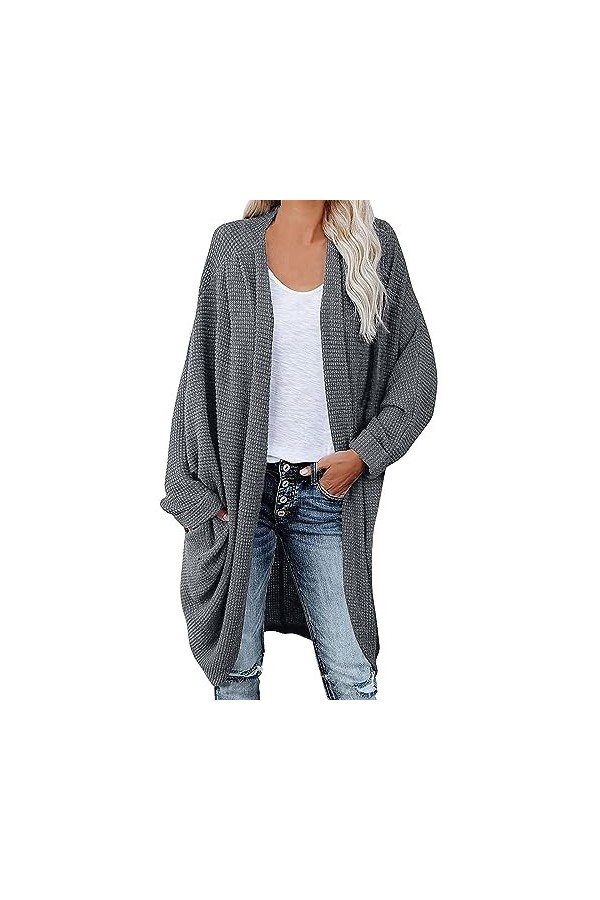 Cardigan à manches longues pour femme - Léger et décontracté - Solide - Cardigan à manches longues - Léger - Pour lété, gris