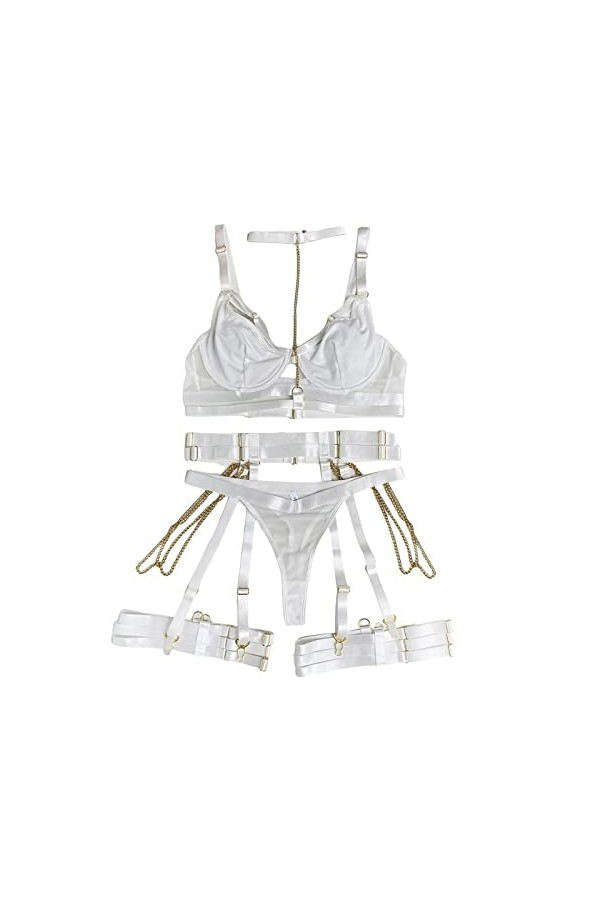 CUTeFiorino Male Lingerie Fun Sous-vêtements Femme Sangle en Métal Creux Soutien-Gorge Chaîne Jarretière Sangle Transparent E