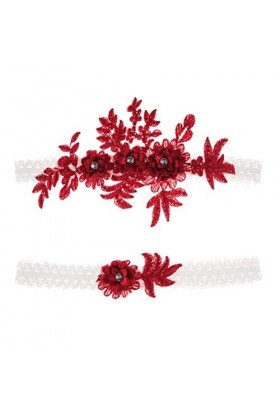 Amosfun 2 pcs mariage jarretière fleur dentelle strass élastique chaussettes de mariée pour demoiselle dhonneur mariage en f