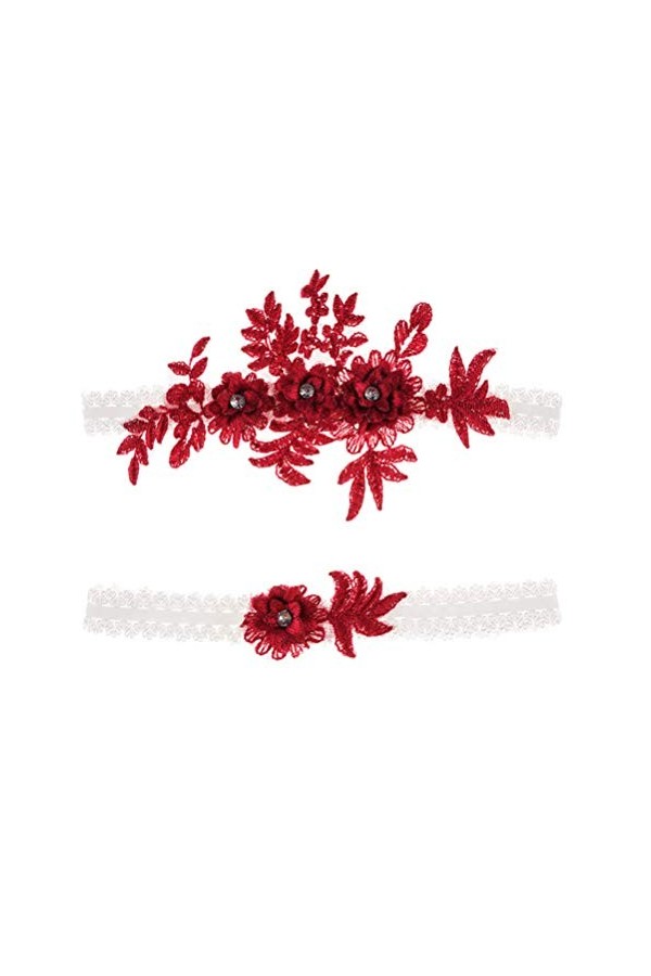 Amosfun 2 pcs mariage jarretière fleur dentelle strass élastique chaussettes de mariée pour demoiselle dhonneur mariage en f