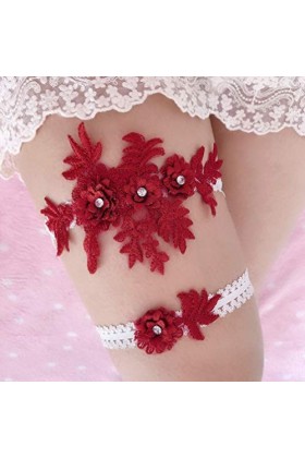 Amosfun 2 pcs mariage jarretière fleur dentelle strass élastique chaussettes de mariée pour demoiselle dhonneur mariage en f