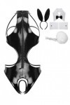 JEATHA Costume De Lapin Sexy Femme Bodysuit Sexy Ouvert Poitrine Catsuit Similicuir Sans Manches Ensemble Lingerie Séduction 