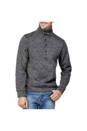 Mymyguoe Pull à col roulé pour homme avec boutons - Loisirs - Manches longues - En tricot - Sous-vêtement élastique - Col rou