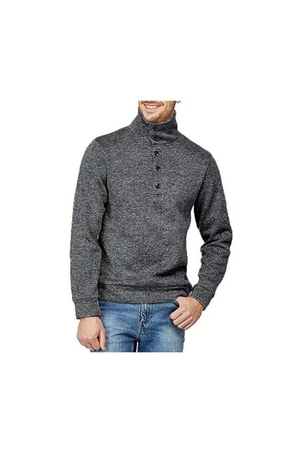 Mymyguoe Pull à col roulé pour homme avec boutons - Loisirs - Manches longues - En tricot - Sous-vêtement élastique - Col rou