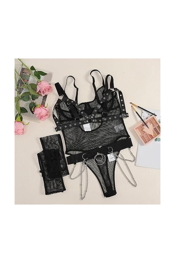 liaddkv Ensemble de lingerie sexy en dentelle pour femme Noir, Noir , L