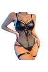 liaddkv Lingerie sexy en dentelle pour femme - Dos ouvert, Noir , L