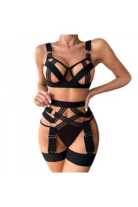 liaddkv Lingerie sexy et amusante avec col creux pour femme, Noir , S