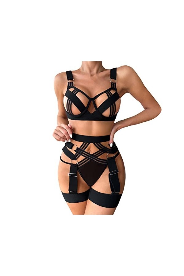 liaddkv Lingerie sexy et amusante avec col creux pour femme, Noir , S