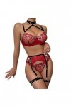 Lingerie Noir Sexy pour Femmes Sexy Fluorescent Splice Coeur Dentelle Sexy Voir à Travers Le Soutien-Gorge Ensemble de Trois 