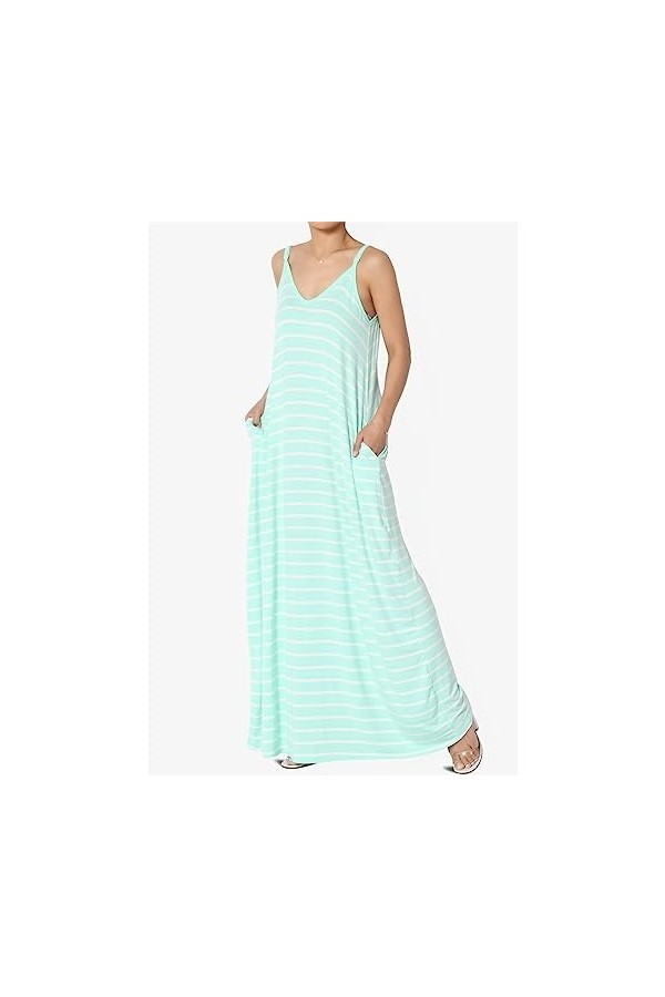 Mesdames Printemps et été imprimé Sexy col Rond Fronde Longue Robe Costume Chic Mint Green-A, XXXL 