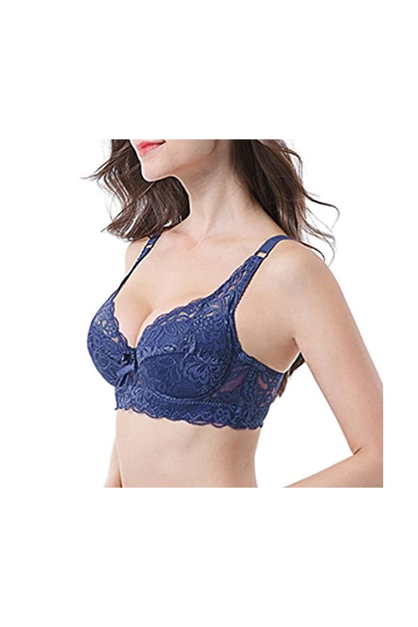 Femmes Sexy Dentelle rassemblée Soutien-Gorge Sangles réglables Coupe du Sein sous-vêtements Legging Fille Cher Blue, 100B 