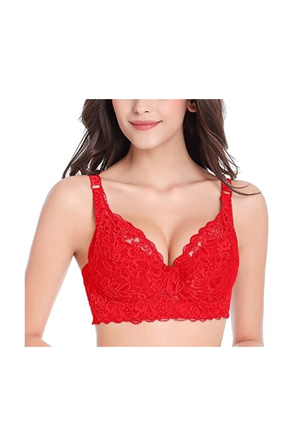 sous-vêtement Sexy en Dentelle froncée pour Femmes avec Bretelles de Soutien-Gorge sans Armatures pour Chien Red, 105D 