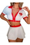 inlzdz Femmes Costume Femmes Lingerie Infirmière Uniforme Cosplay Nurse Infirmière Halloween Party Babydoll Robe Décolleté en