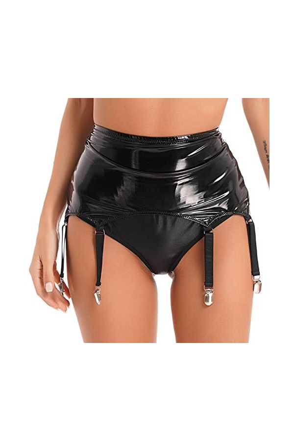 Freebily Porte-Jarretelles Femme Mini Jupe Jarretière Simili Cuir Verni Bas Jupe Crayon Soirée Bal Disco Club Micro Jupe Hanc