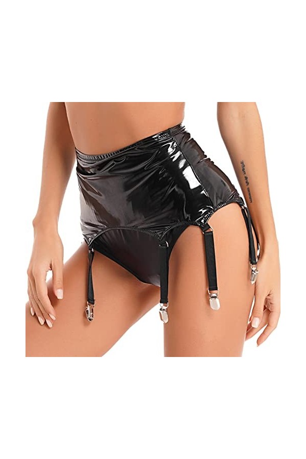 Freebily Porte-Jarretelles Femme Mini Jupe Jarretière Simili Cuir Verni Bas Jupe Crayon Soirée Bal Disco Club Micro Jupe Hanc