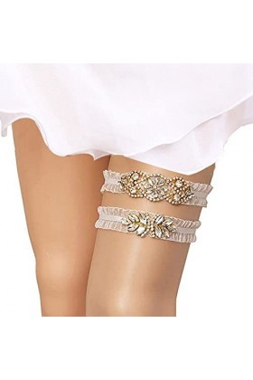 NC Lot de 2 Jarretières de mariée vintage avec strass Jarretière de mariage pour mariée en dentelle extensible avec strass