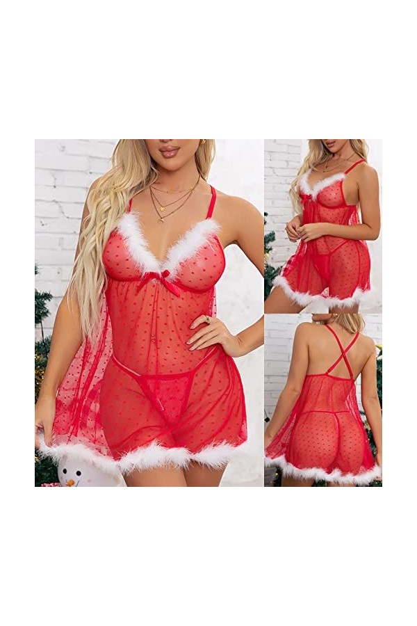 Fulidngzg Lingerie de Noël pour femme - Lingerie sexy - Lingerie de fête de Noël XXL - Robe de Noël rouge - Grandes tailles -