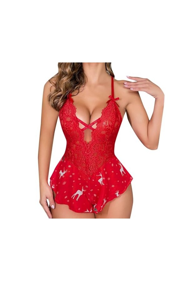 Pdakieyxnd sous-Vetements de Noël Feminins Sexy Féminin Dentelle Tenue Érotique Noir String Sensuelle Rouge Valentin Coquin S