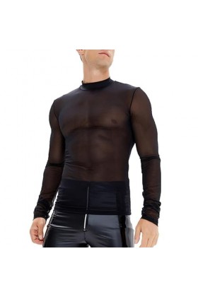 Chemise Transparente en Maille à Manches Longues pour Hommes, Chemises Sexy en Maille Transparente pour Hommes, Clubwear