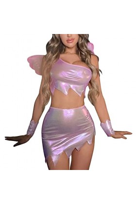 liaddkv Soutien-gorge et jupe fessier en poudre pour femme et fille - Costume papillon, Rose, M