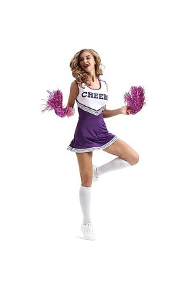 VIRACIN Femmes Halloween Cosplay pom-pom girl Costume tenue avec pompons jeu de rôle et célébrations festives robe ensemble d