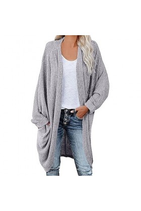 Cardigan à manches longues pour femme - Léger et décontracté - Solide - Cardigan à manches longues - Léger - Pour lété, gris