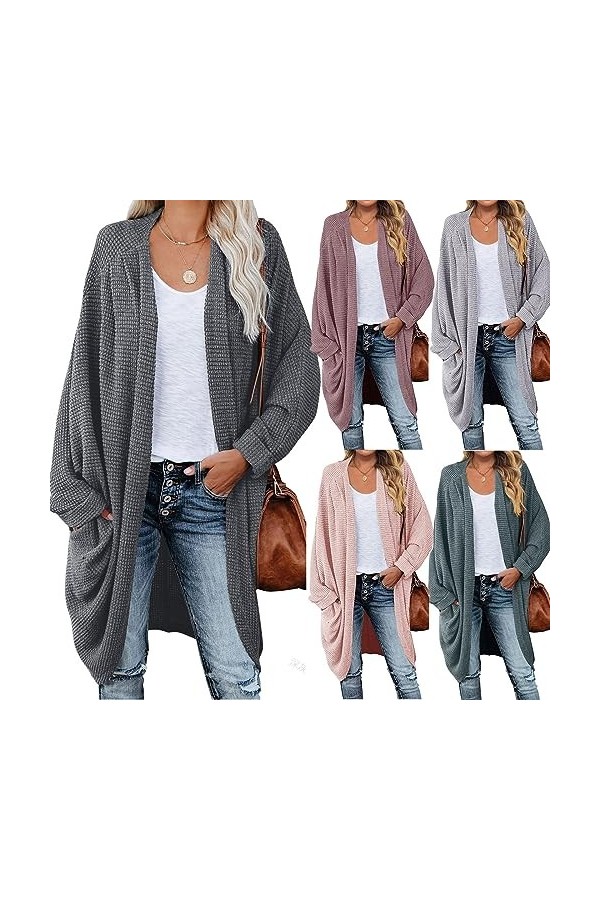 Cardigan à manches longues pour femme - Léger et décontracté - Solide - Cardigan à manches longues - Léger - Pour lété, gris