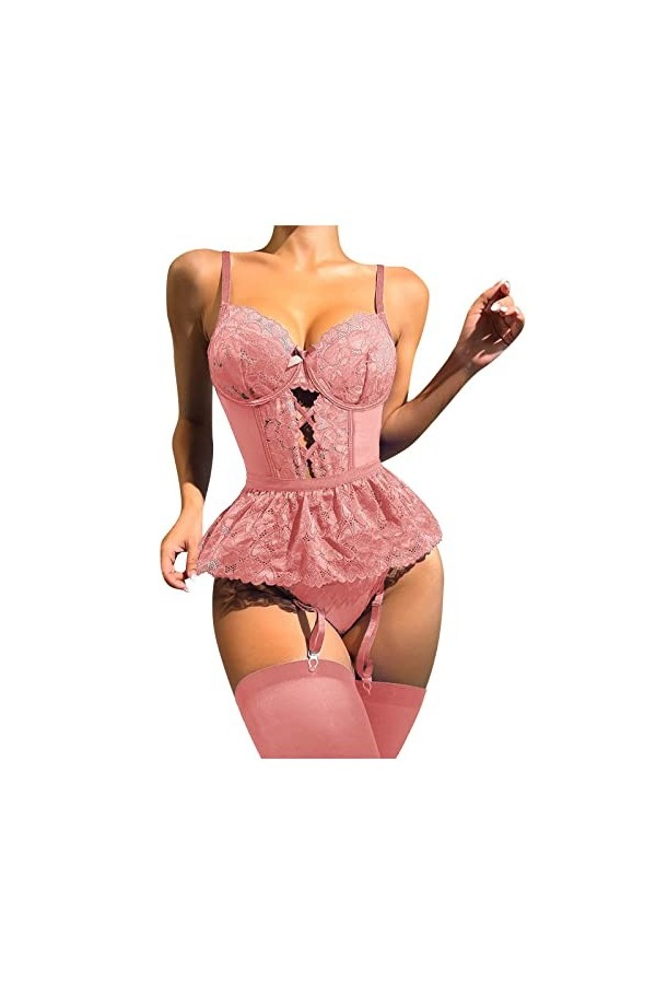 Lingerie Sexy Femme Body et Combinaison Ensemble de Lingerie pour Femme Bralette en Dentelle et Ensemble de Culotte Lingerie 