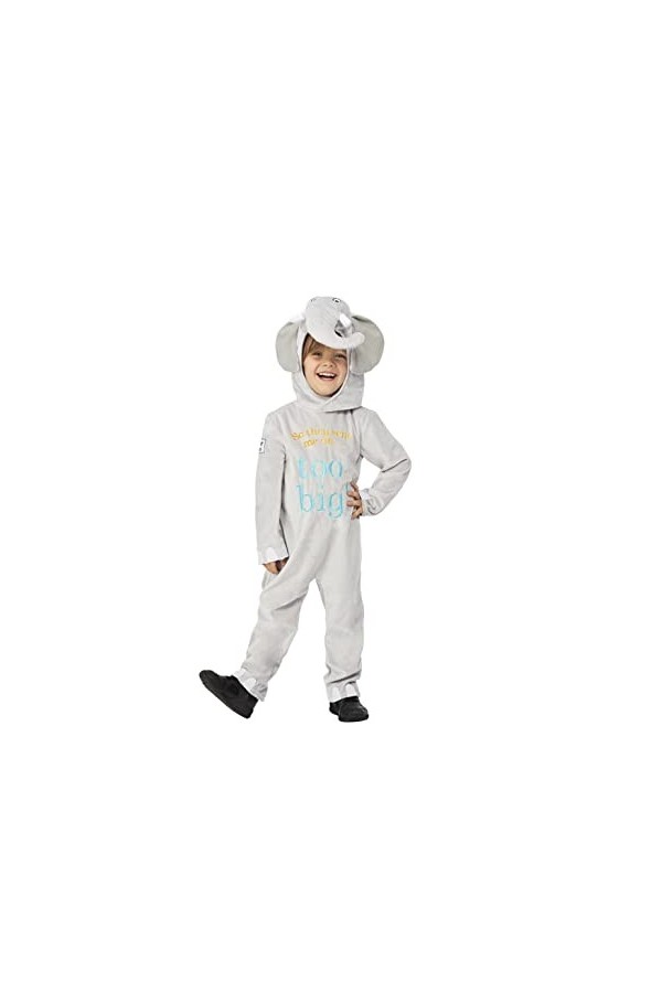 Smiffys Costume déléphant Dear Zoo Deluxe 51575S sous licence officielle, unisexe, pour enfant, gris et blanc, S 4-6 ans