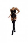 Sexy Lingerie Latex Lingerie Dentelle Lingerie 3 pièces Ensemble sous-vêtements Sexy avec Chaussettes Lingerie Exotique Blac