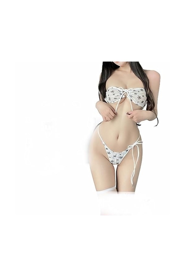 Tie Back Bandeau Bikini Set Swimsuit Women Spaghetti Strap Cutout Metal Ring Bathing Swimwear Sexy Two PCS Women Underwear