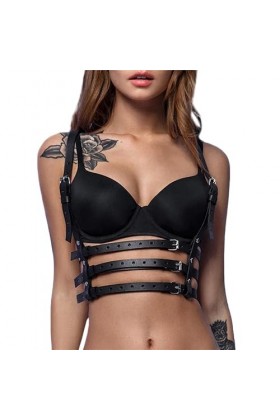 Harnais de lingerie en cuir synthétique pour femme, porte-jarretelles, sexy, gothique, punk, taille dHalloween, fête, Noël, 