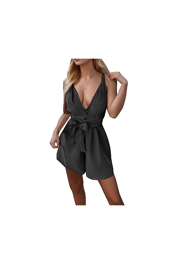 Combinaison femme noire élégante combinaison courte élégante combinaison sexy femme fête ample été nouveau profond V sexy ouv