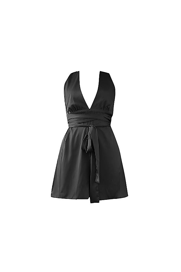 Combinaison femme noire élégante combinaison courte élégante combinaison sexy femme fête ample été nouveau profond V sexy ouv