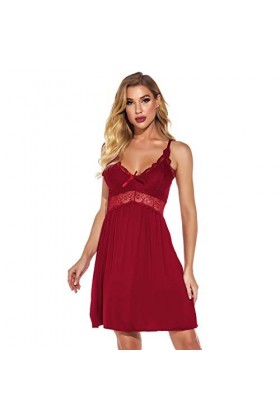 PANPANY Femmes Sexy Satin Dentelle Splice Soutien-Gorge sans Fil Lingerie Dos Pyjama Chemise De Nuit Lingerie Coquine Sexy W