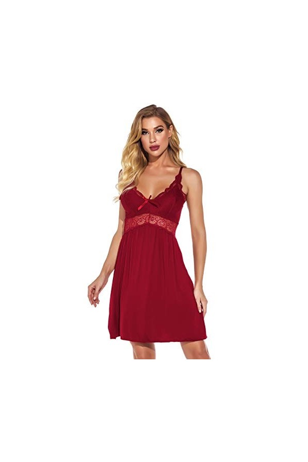 PANPANY Femmes Sexy Satin Dentelle Splice Soutien-Gorge sans Fil Lingerie Dos Pyjama Chemise De Nuit Lingerie Coquine Sexy W