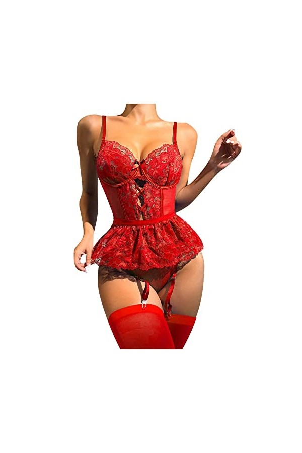 Lingerie Sexy Femme Body et Combinaison Ensemble de Lingerie pour Femme Bralette en Dentelle et Ensemble de Culotte Lingerie 