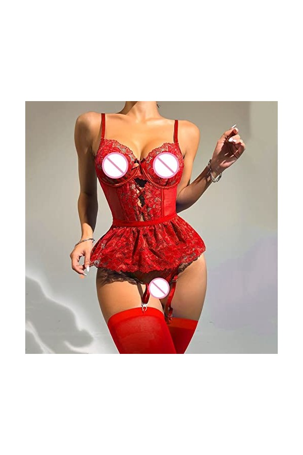 Lingerie Sexy Femme Body et Combinaison Ensemble de Lingerie pour Femme Bralette en Dentelle et Ensemble de Culotte Lingerie 