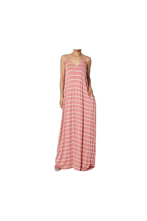 Mesdames Printemps et été imprimé Sexy col Rond Fronde Longue Robe Costume Chic Pink-C, XXXXL 