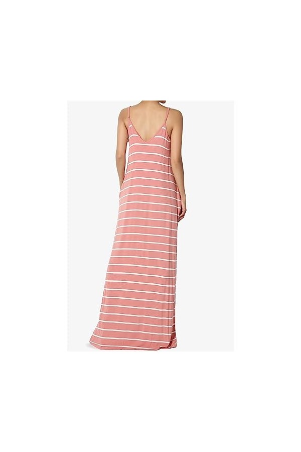 Mesdames Printemps et été imprimé Sexy col Rond Fronde Longue Robe Costume Chic Pink-C, XXXXL 