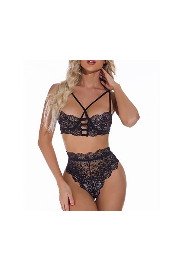 Ensemble de sous-vêtements, Soutien-Gorge Culotte Lingerie Creux Dos Nu Deux Pièces pour Lune de Miel 8 