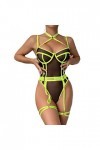 2023 New y*2k Style Lingerie Combinaison moulante en maille élastique pour femme Voir à travers le cou Halter Couleur contras
