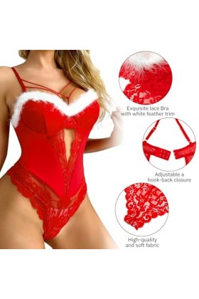 Satohom Femmes Charmant Costume Noël Mère Déguisement, Christmas Femme Sexy Bikini Robe de Nuit Lingerie Tenue, Noël Bikini R