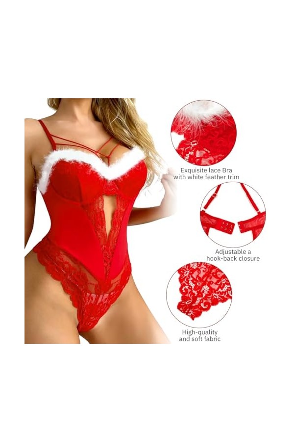 Satohom Femmes Charmant Costume Noël Mère Déguisement, Christmas Femme Sexy Bikini Robe de Nuit Lingerie Tenue, Noël Bikini R