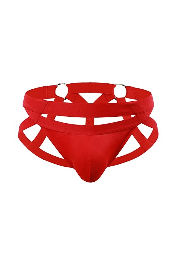 SDGTMJSY Mankini pour Homme Hip Lift Double Thong Panties Steel Ring Underwear Youth Thongs,Rouge,M