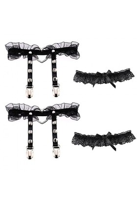 Lot de 2 jarretières pour cuisse en forme de cœur en dentelle réglable avec clip antidérapant et porte-jarretelles élastiques