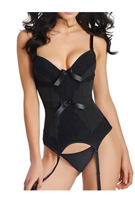Bslingerie® Femmes Sexy Voir à travers Overbust Corset Bustier Lingerie Noir, S 