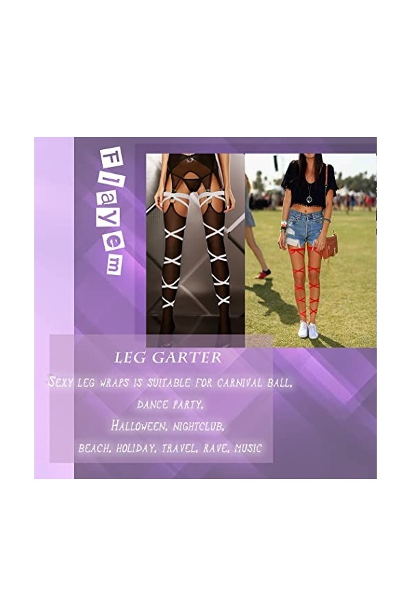 Flayem Sexy Jarretières Leg Wraps Set Élastique Jarretière Croix Bandage Multicolore Cuisse Anneau Bas Costume De Festival De