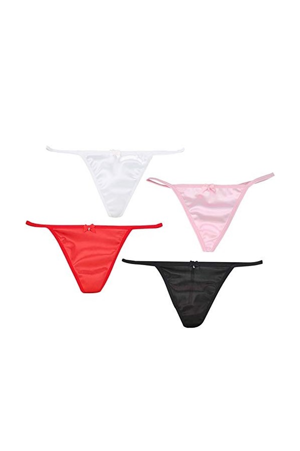 YIJIAN Femmes sous-vêtements Culottes T-Back G-String Strings Slips Satin Lingerie Culotte Color : Pink, Size : XXL 