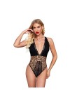 JINZIJINYU Nuisette Sexy Femme Imprimé Léopard Sexy One Piece One Piece Pyjama Femmes Dentelle Ondulée Beau Dos Sexy Temptati